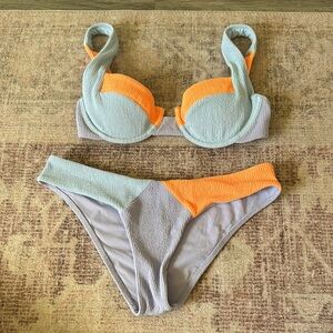 Trendy Gray and Orange Bikini Set